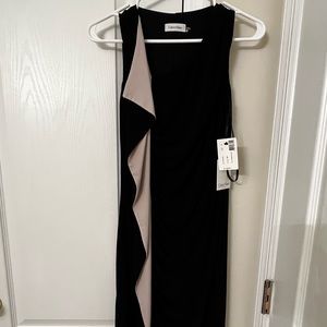 Calvin Klein NWT Ruched Cocktail Dress, Black/tan, size S